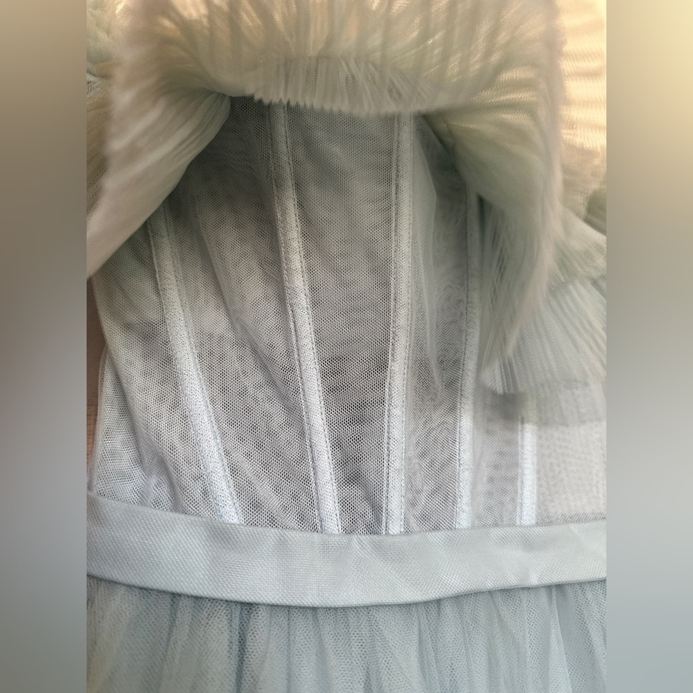 NWT BCBGMaxAzria Blue Ruffled Tiered Tool Gown - Picture 10 of 13